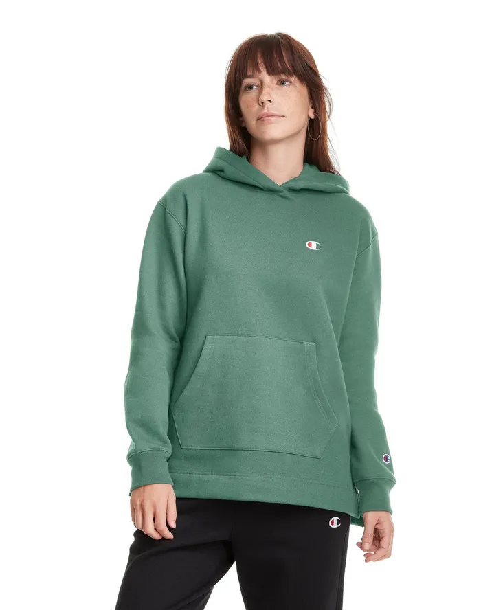 Reverse Weave Hoodie Split Hem Deep Green Palm Women Champion Hoodies and Sweatshirts