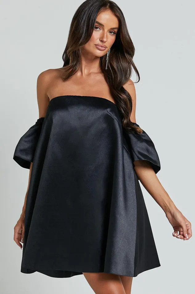 Rhaella Mini Dress 8211 Off Shoulder Puff Sleeve Structured Mini Dress In Black Women Showpo Dresses