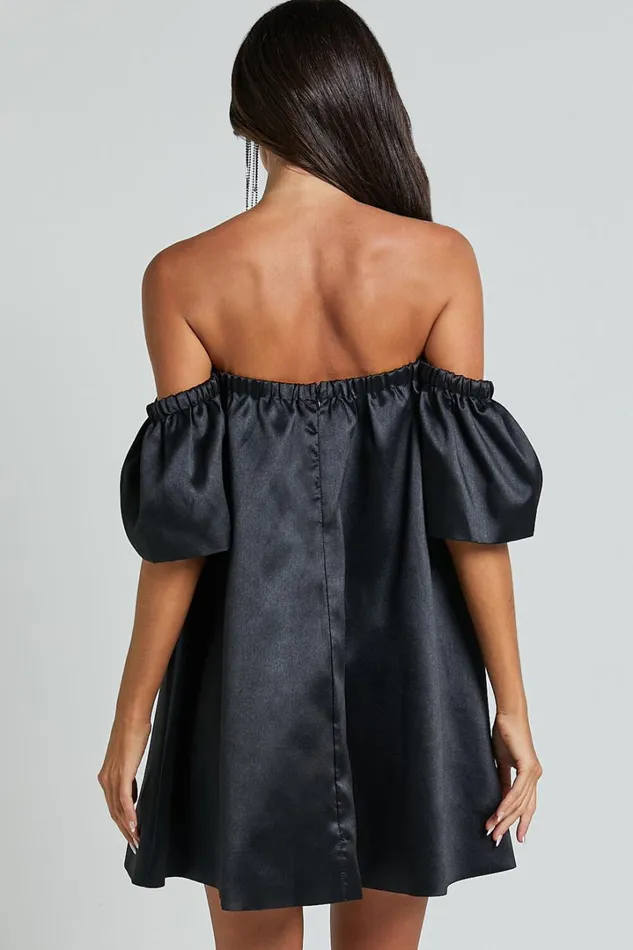 Rhaella Mini Dress 8211 Off Shoulder Puff Sleeve Structured Mini Dress In Black Women Showpo Dresses