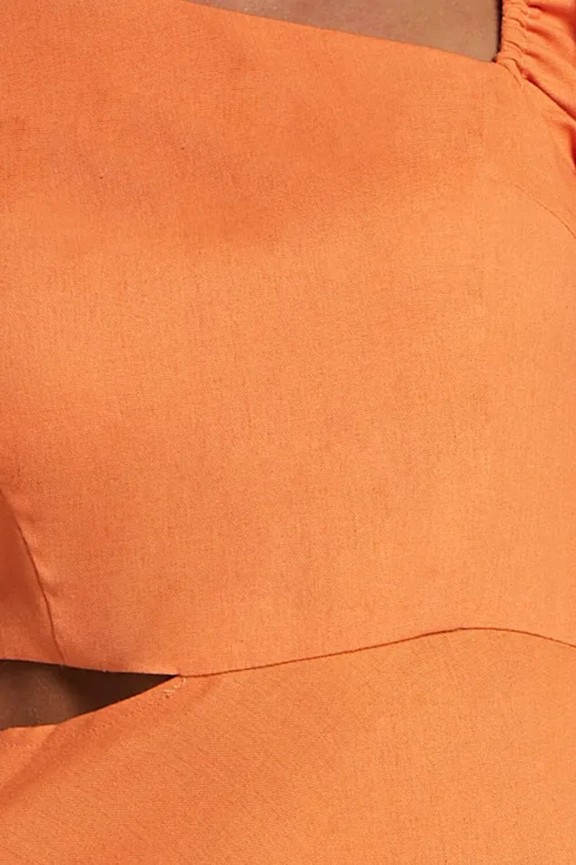 Rhyne Midi Dress 8211 Asymmetric Puff Sleeve Side Cut Out A Line Dress In Papaya Women Showpo Curve Clothes