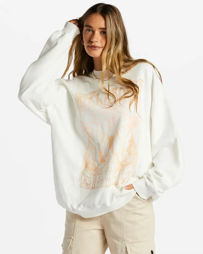 Ride In Oversized Crewneck Sweatshirt Salt Crystal 4 Women Billabong Sweatshirts and Fleece