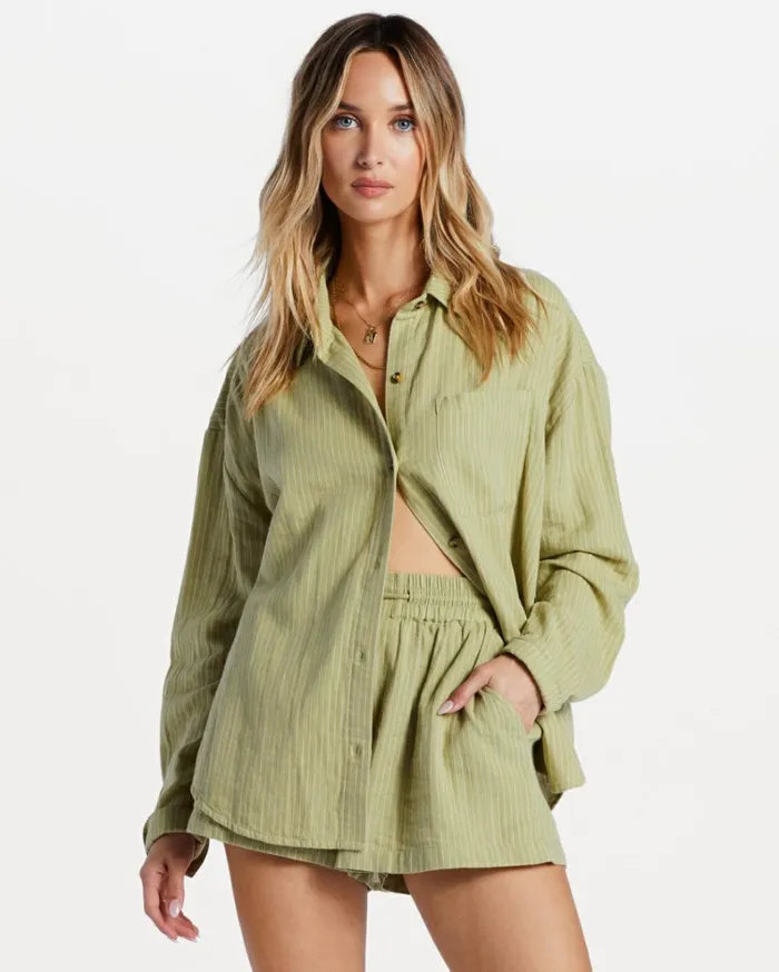 Right On Long Sleeve Shirt Avocado 1 Women Billabong Tops