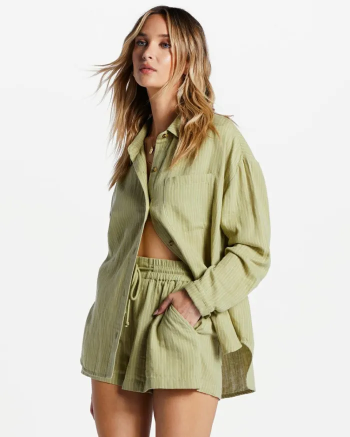Right On Long Sleeve Shirt Avocado 1 Women Billabong Tops