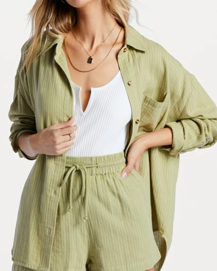 Right On Long Sleeve Shirt Avocado 1 Women Billabong Tops
