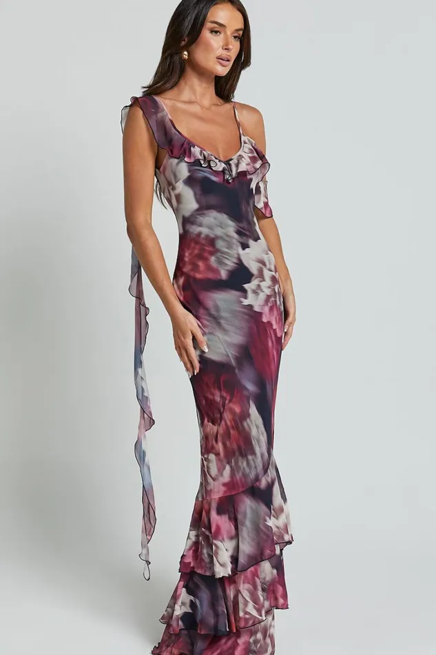 Riley Maxi Dress 8211 Asymmetric Ruffle Detail Maxi Dress In Mariache Rose Women Showpo Dresses
