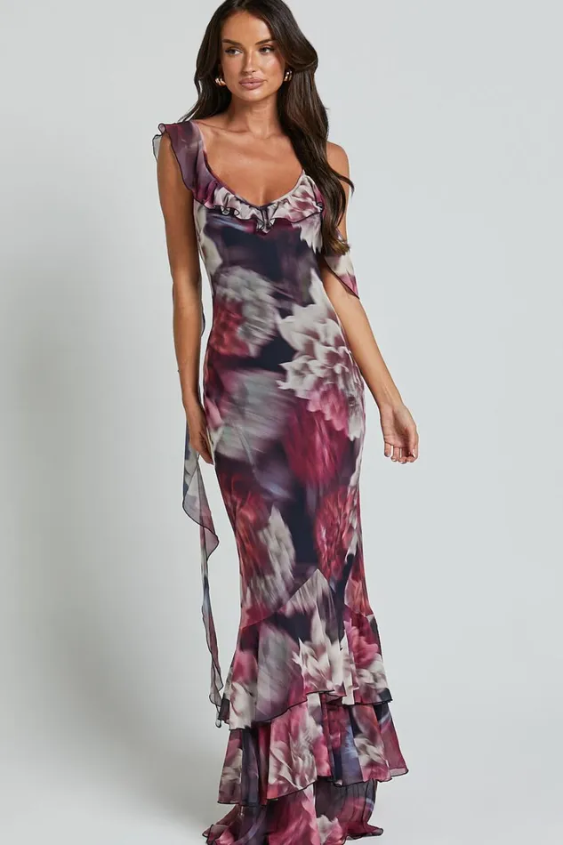Riley Maxi Dress 8211 Asymmetric Ruffle Detail Maxi Dress In Mariache Rose Women Showpo Dresses