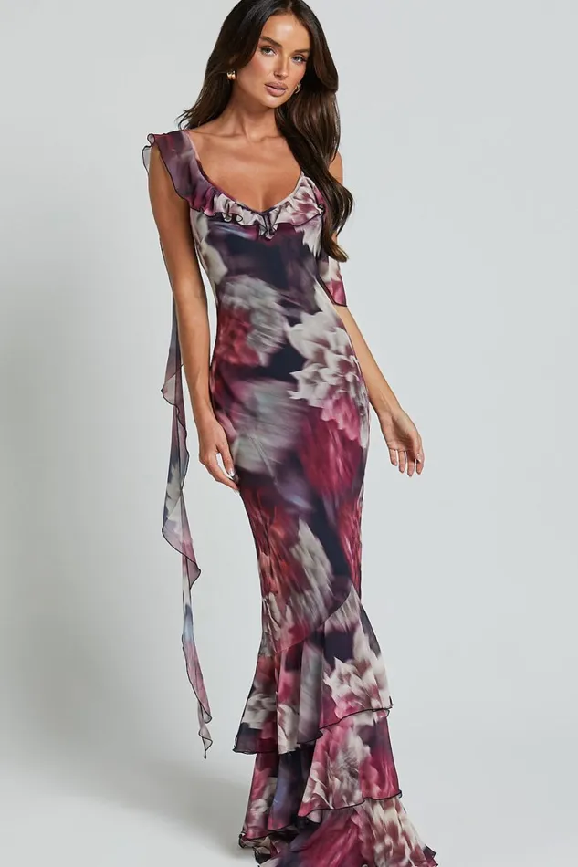 Riley Maxi Dress 8211 Asymmetric Ruffle Detail Maxi Dress In Mariache Rose Women Showpo Dresses
