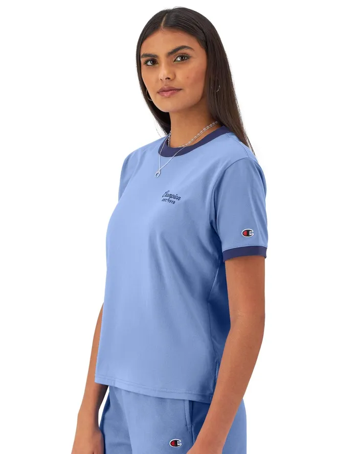 Ringer TShirt Champion 1919 Graphic Plaster Blueblown Glass Blue Women Champion TShirts and Tops