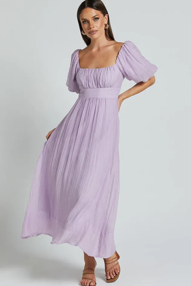 Roshina Midi Dress 8211 Straight Neck Puff Sleeve Dress In Lavender Women Showpo Curve Clothes Roshina Midi Dress 8211 Straight Neck Puff Sleeve Dress In Lavender Women Showpo Curve Clothes