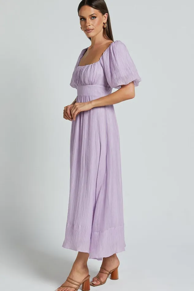 Roshina Midi Dress 8211 Straight Neck Puff Sleeve Dress In Lavender Women Showpo Curve Clothes