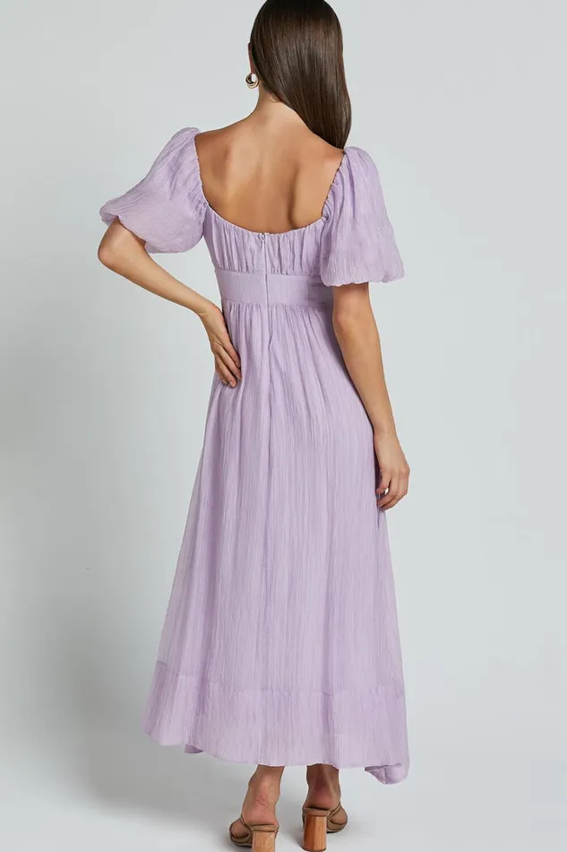 Roshina Midi Dress 8211 Straight Neck Puff Sleeve Dress In Lavender Women Showpo Curve Clothes