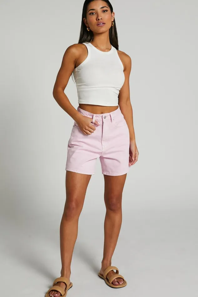 Ruffy Denim Shorts 8211 Cotton Mom Fit Shorts In Pink Women Showpo Denim
