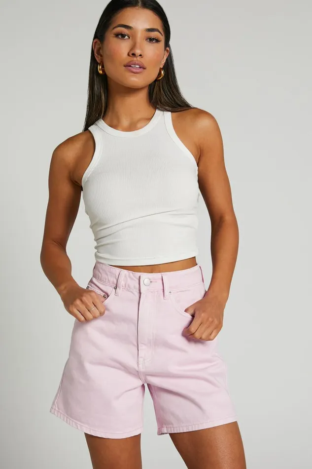 Ruffy Denim Shorts 8211 Cotton Mom Fit Shorts In Pink Women Showpo Denim