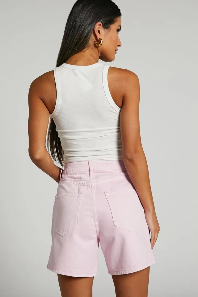 Ruffy Denim Shorts 8211 Cotton Mom Fit Shorts In Pink Women Showpo Denim