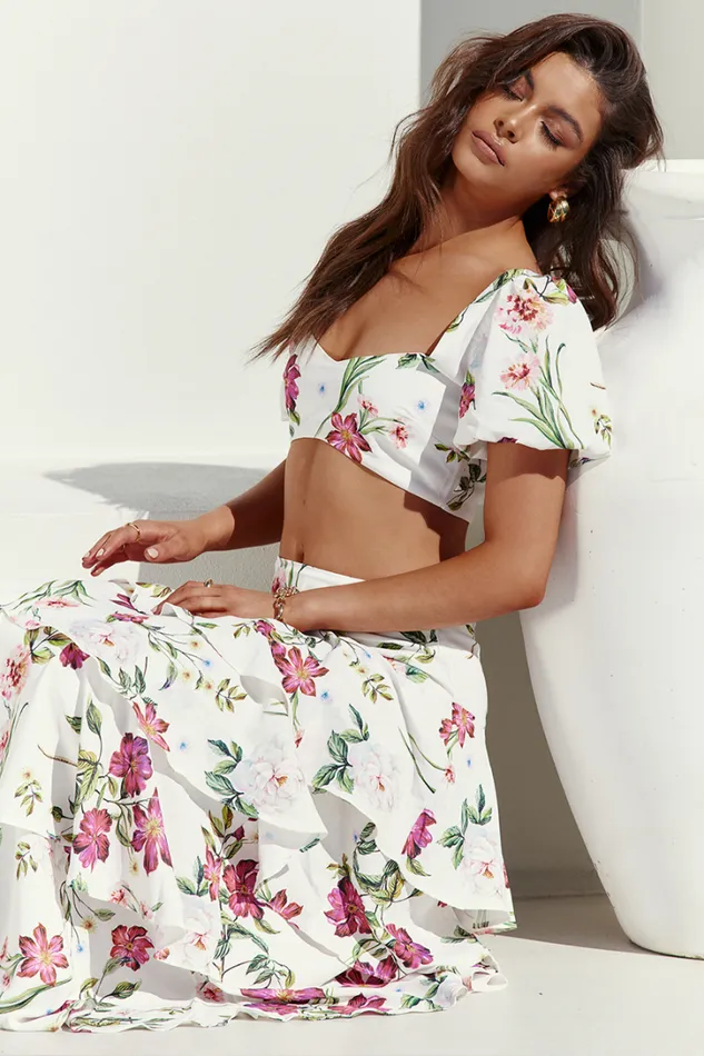 Runaway The Label Crops Yokana Top White Floral 8211 Women Runaway The Label Crops Yokana Top White Floral 8211 Women