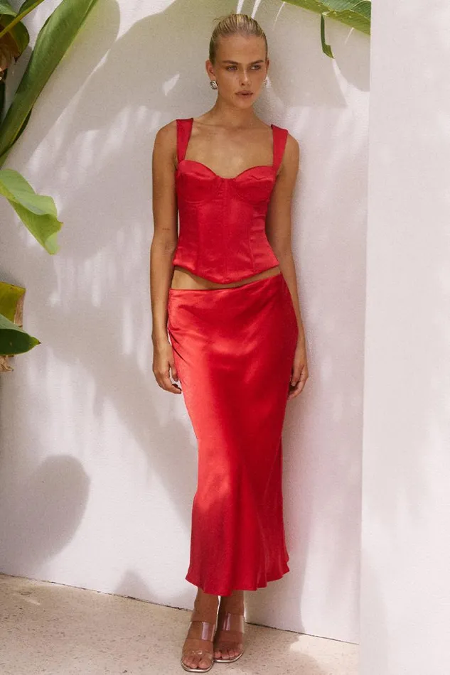 Runaway The Label Skirts OURA MIDI SKIRT Red 8211 Women