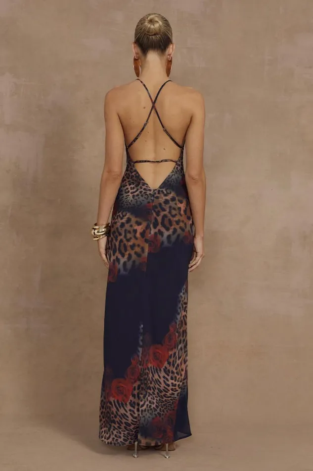 Runaway The Label Slip Dresses BENITO MAXI DRESS Black Leopard 8211 Women