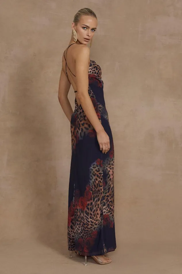 Runaway The Label Slip Dresses BENITO MAXI DRESS Black Leopard 8211 Women