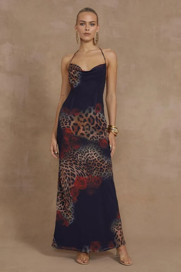 Runaway The Label Slip Dresses BENITO MAXI DRESS Black Leopard 8211 Women