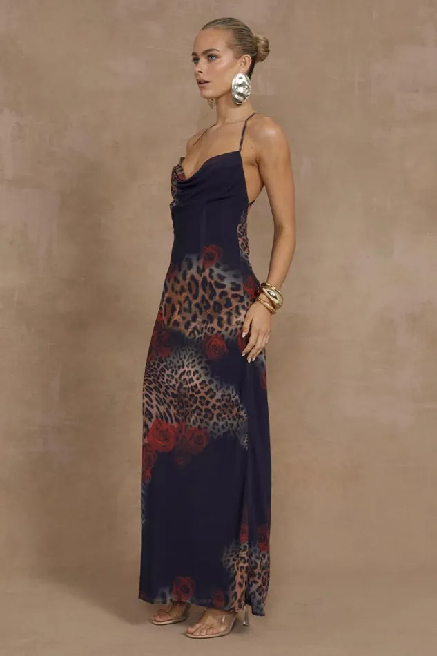 Runaway The Label Slip Dresses BENITO MAXI DRESS Black Leopard 8211 Women