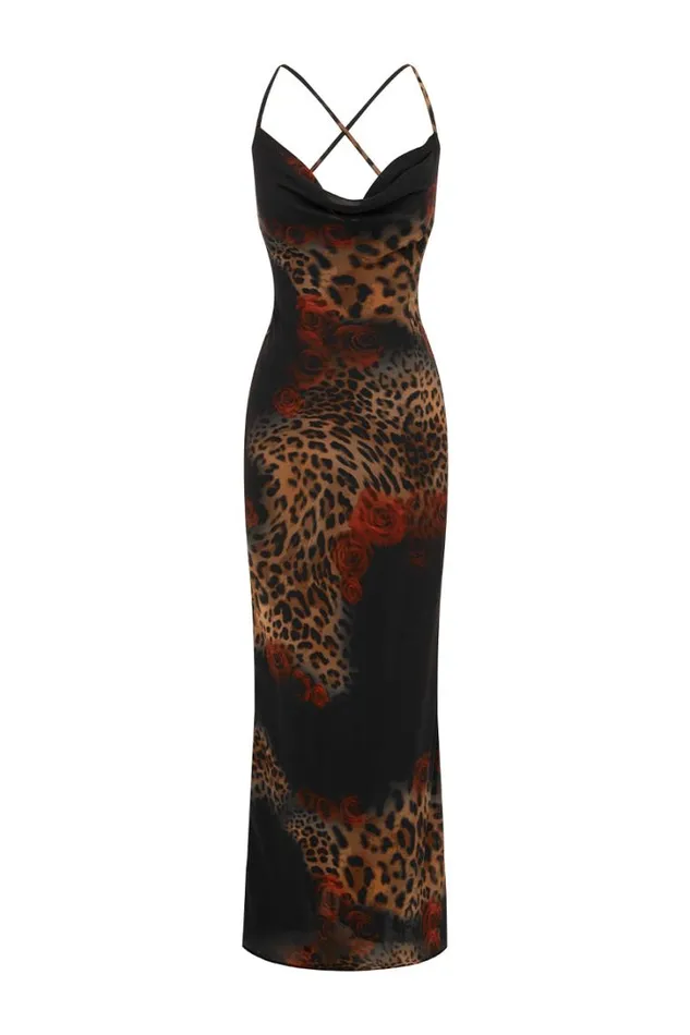 Runaway The Label Slip Dresses BENITO MAXI DRESS Black Leopard 8211 Women