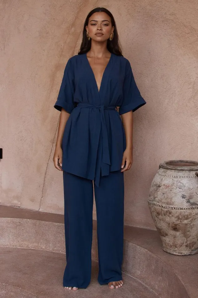 Runaway The Label Summer Sets ZOE KIMONO TOP Navy 8211 Women