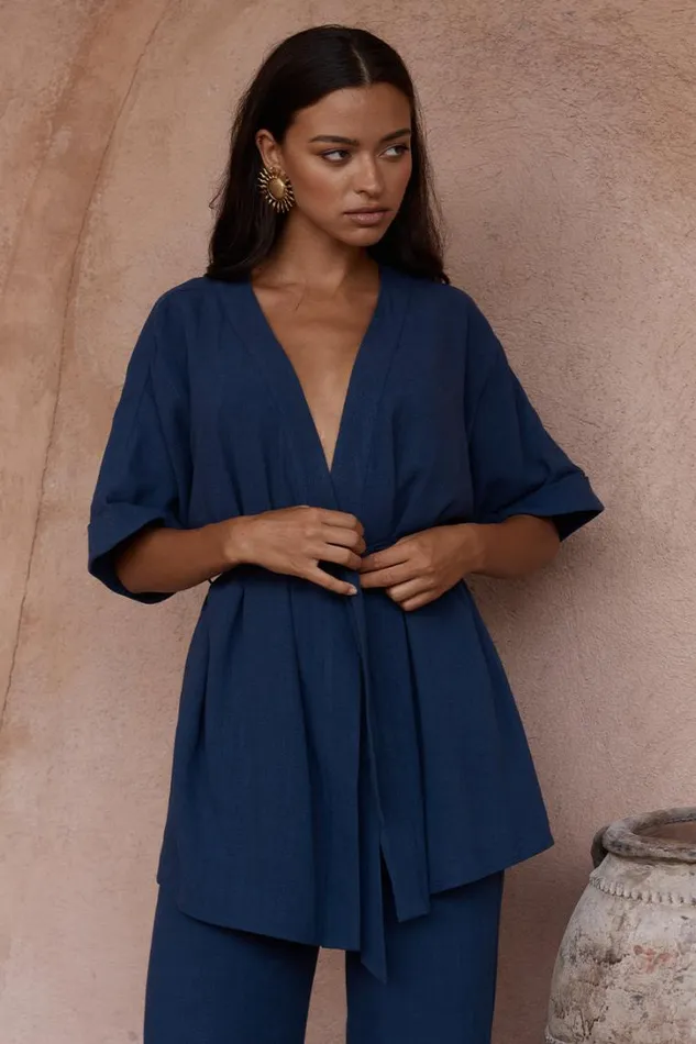 Runaway The Label Summer Sets ZOE KIMONO TOP Navy 8211 Women