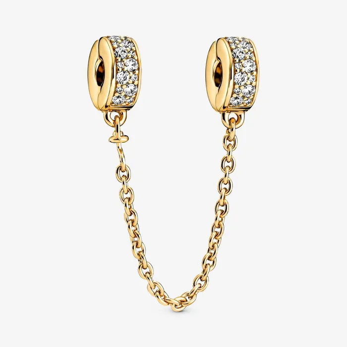Safety Chains Women Pandora Clear Pav Safety Chain Clip Charm Gold Plated