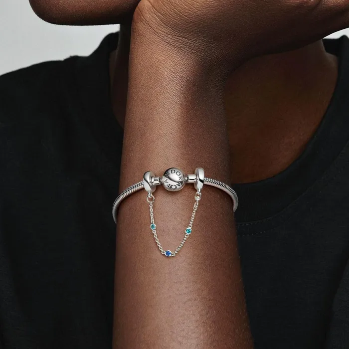 Safety Chains Women Pandora Triple Blue Stone Safety Chain