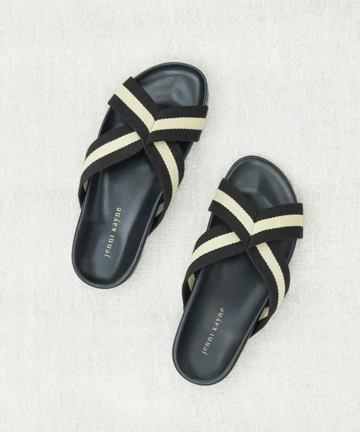Sandals and Slides Women Jenni Kayne Cotton Crossover Sandal Black Stripe