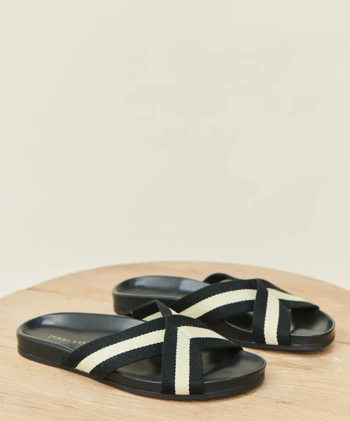 Sandals and Slides Women Jenni Kayne Cotton Crossover Sandal Black Stripe