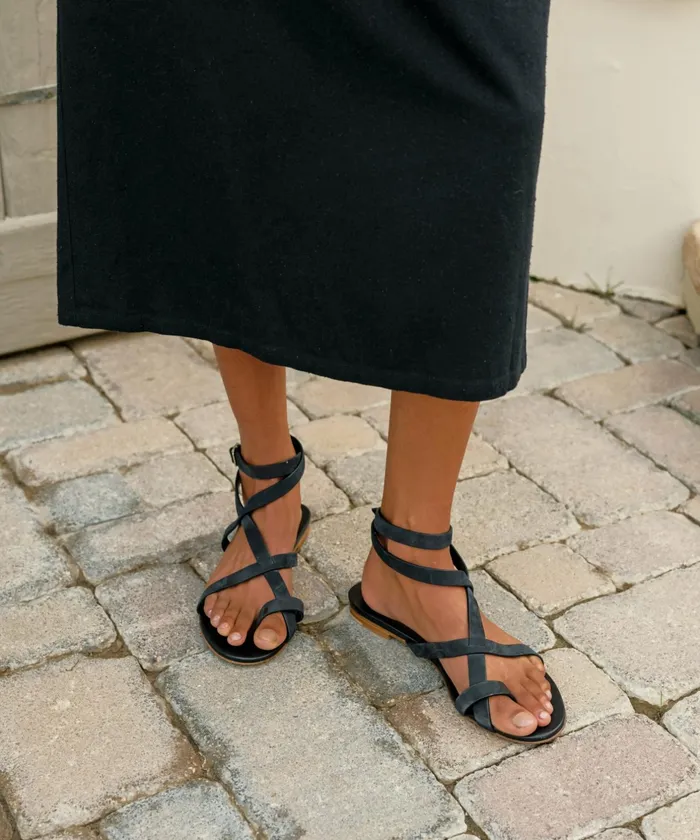 Sandals and Slides Women Jenni Kayne Oiled Leather Strappy Sandal Navy