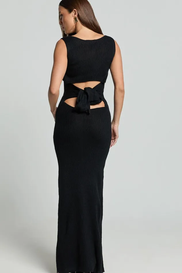 Sanya Midi Dress 8211 Bodycon Knitted Tie Back Dress In Black Women Showpo Knitwear