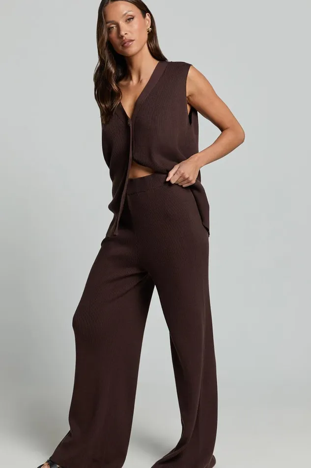 Sasha Top 8211 Knitted Button Through V Neck Sleeveless Top In Chocolate Women Showpo Knitwear
