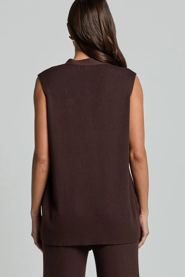 Sasha Top 8211 Knitted Button Through V Neck Sleeveless Top In Chocolate Women Showpo Knitwear