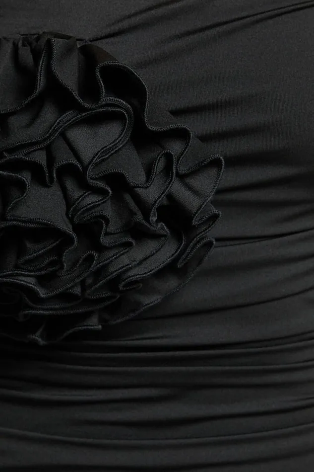 Scarlett Midi Dress 8211 3D Floral Corsage Ruched Bodycon Dress In Black Women Showpo Dresses