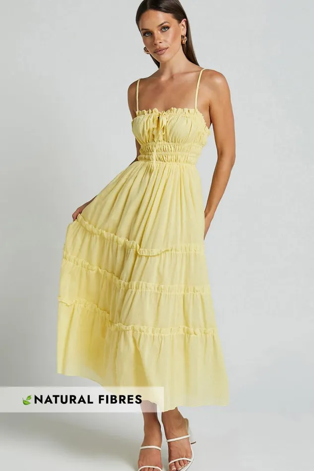 Schiffer Midi Dress 8211 Strappy Ruched Tie Front Tiered Dress In Yellow Women Showpo Curve Clothes Schiffer Midi Dress 8211 Strappy Ruched Tie Front Tiered Dress In Yellow Women Showpo Curve Clothes