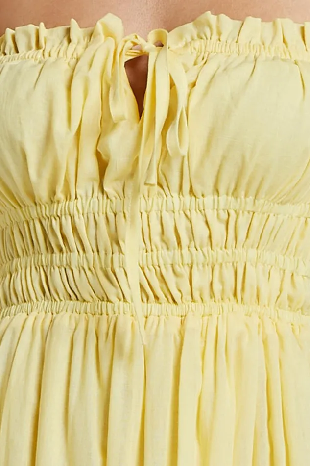 Schiffer Midi Dress 8211 Strappy Ruched Tie Front Tiered Dress In Yellow Women Showpo Curve Clothes