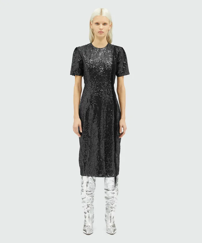 Sequined Midi Dress With Fringe Women MSGM Dresses