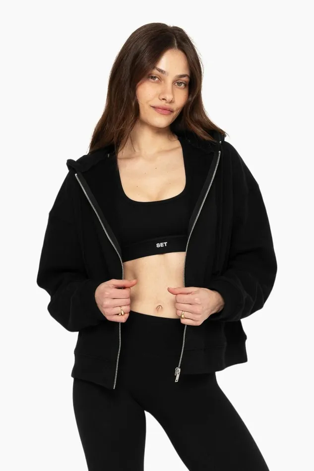 SET ACTIVE Tops HEAVYWEIGHT SWEATS ZIP HOODIE 8211 ONYX 8211 Women