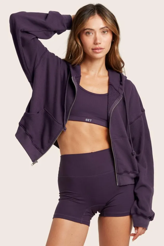 SET ACTIVE Tops LIGHTWEIGHT SWEATS CLASSIC ZIP HOODIE 8211 PLUM 8211 Women