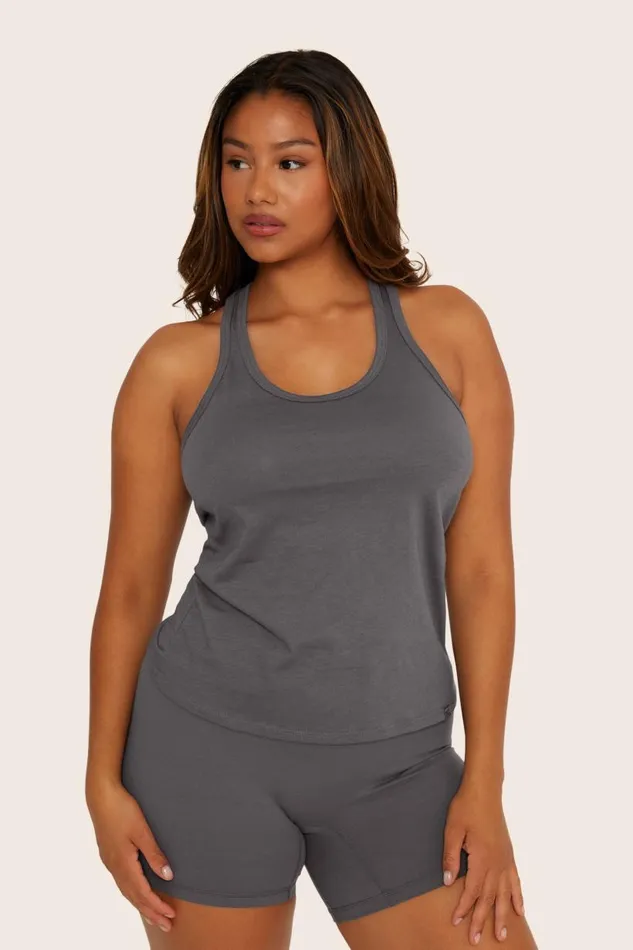 SET ACTIVE Tops Tanks Tees CLASSIC COTTON DAILY RACER TANK 8211 GRAPHITE 8211 Women