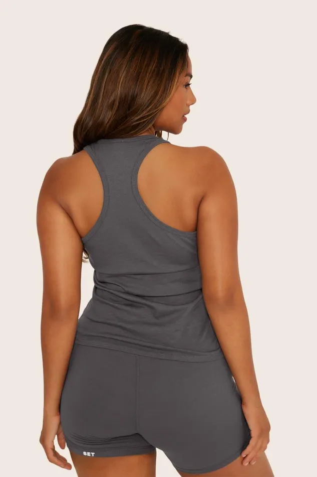 SET ACTIVE Tops Tanks Tees CLASSIC COTTON DAILY RACER TANK 8211 GRAPHITE 8211 Women