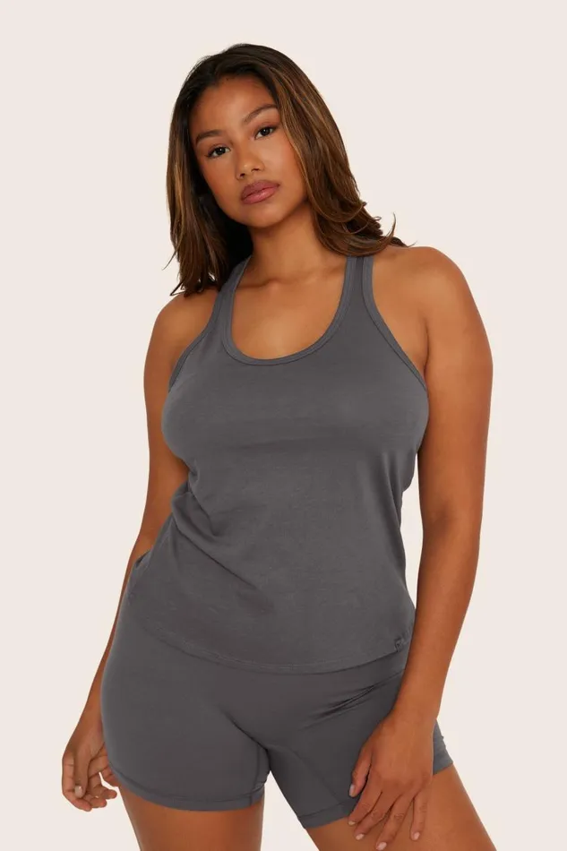 SET ACTIVE Tops Tanks Tees CLASSIC COTTON DAILY RACER TANK 8211 GRAPHITE 8211 Women