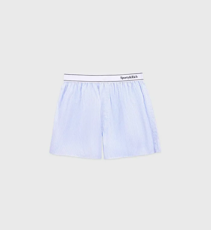 Shirting Women Sporty and Rich Serif Logo Boxer Shorts 8211 WhiteLight Blue Striped
