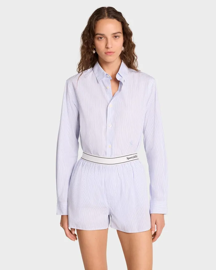 Shirting Women Sporty and Rich Serif Logo Boxer Shorts 8211 WhiteLight Blue Striped