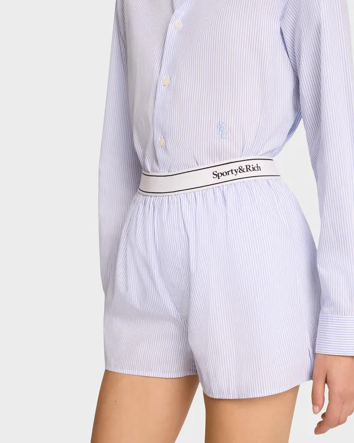 Shirting Women Sporty and Rich Serif Logo Boxer Shorts 8211 WhiteLight Blue Striped