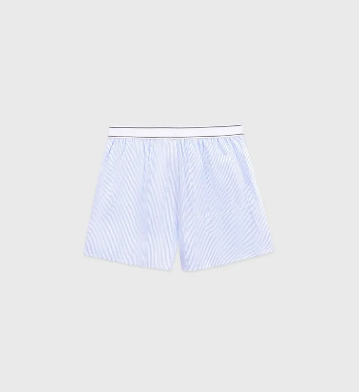 Shirting Women Sporty and Rich Serif Logo Boxer Shorts 8211 WhiteLight Blue Striped