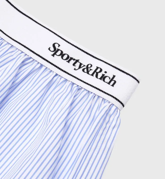 Shirting Women Sporty and Rich Serif Logo Boxer Shorts 8211 WhiteLight Blue Striped