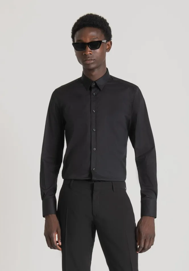 Shirts Men Antony Morato Milano SuperSlimFit Shirt In Cool StretchCottonBlend Poplin Black Shirts Men Antony Morato Milano SuperSlimFit Shirt In Cool StretchCottonBlend Poplin Black